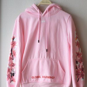 OFF WHITE "Main Label" Hoodie Global Warming? Pink cherry blossom hoodie